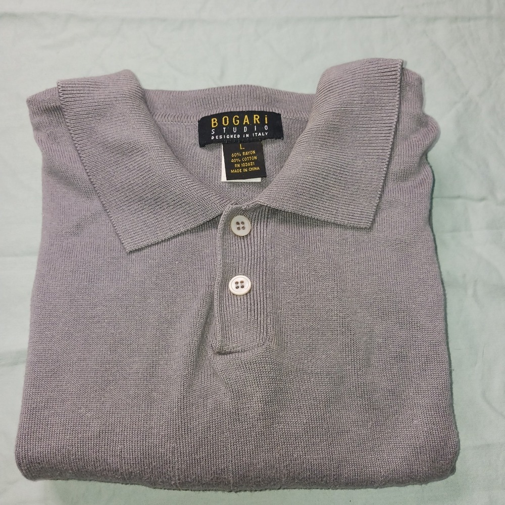 VINTAGE 90s BOGARI Studio Polo Shirt Gray Men's Large *Stretched Shoulders